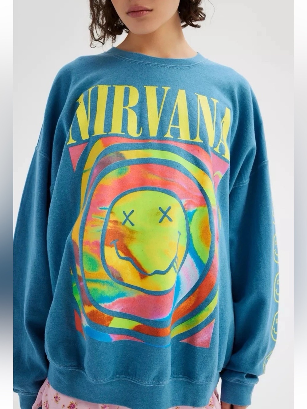 Nirvana Sweatshirt Women's S/M Oversized Blue Urban Outfitters 90s Grunge Rock